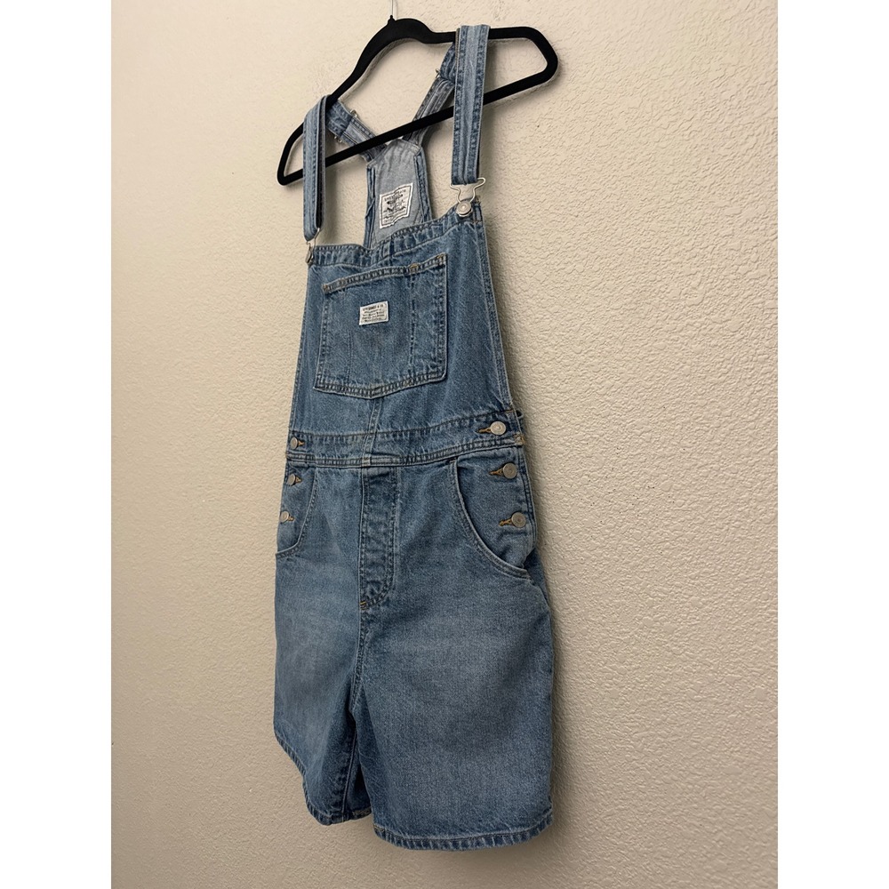 Levi's Womens Medium Denim Shortalls Blue Bib Overall Shorts Adjustable Cotton - Picture 6 of 14
